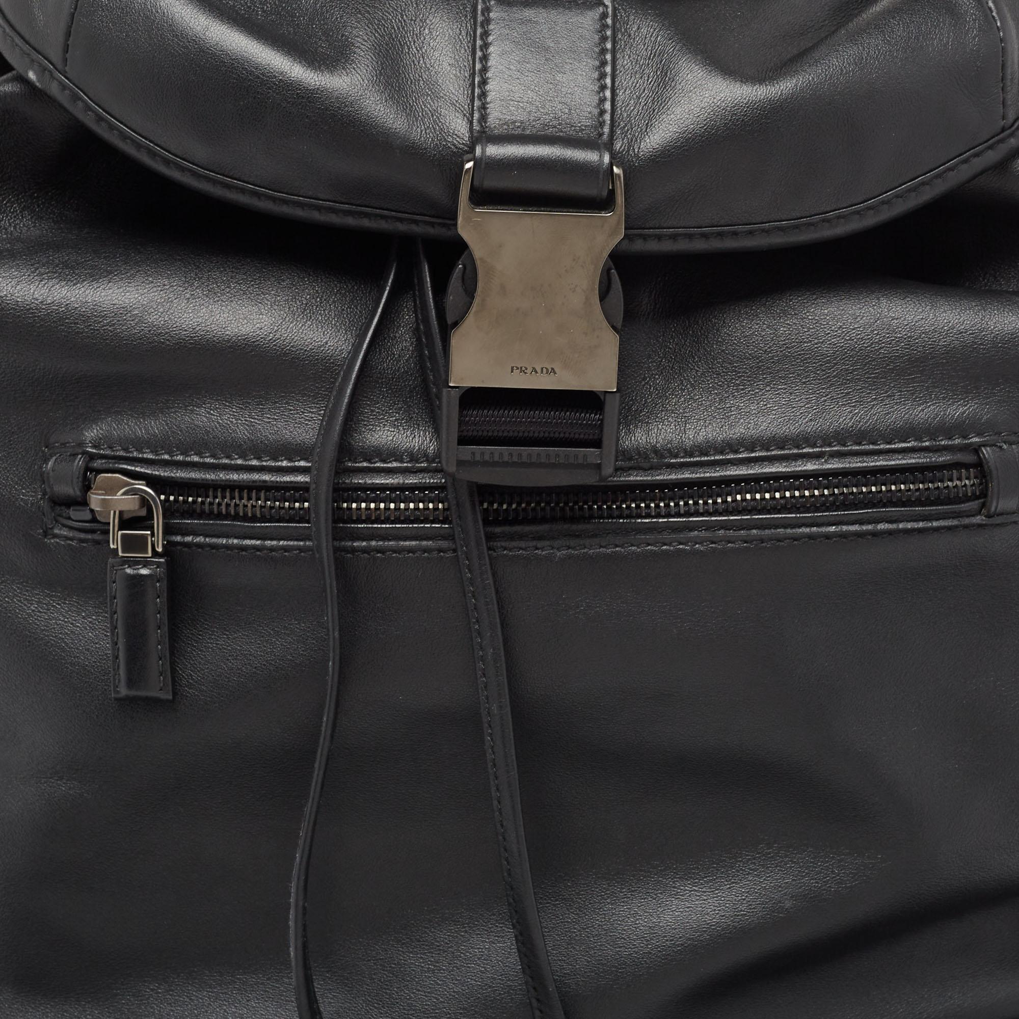 Prada Black Soft Leather Drawstring Backpack For Sale 10