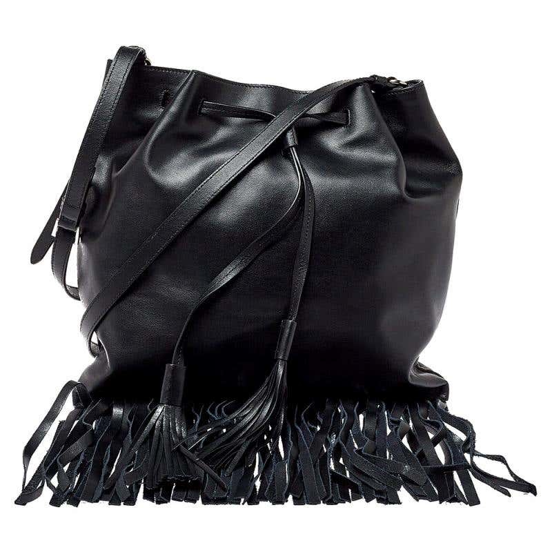 Prada Black Soft Leather Fringed Drawstring Shoulder Bag at 1stDibs