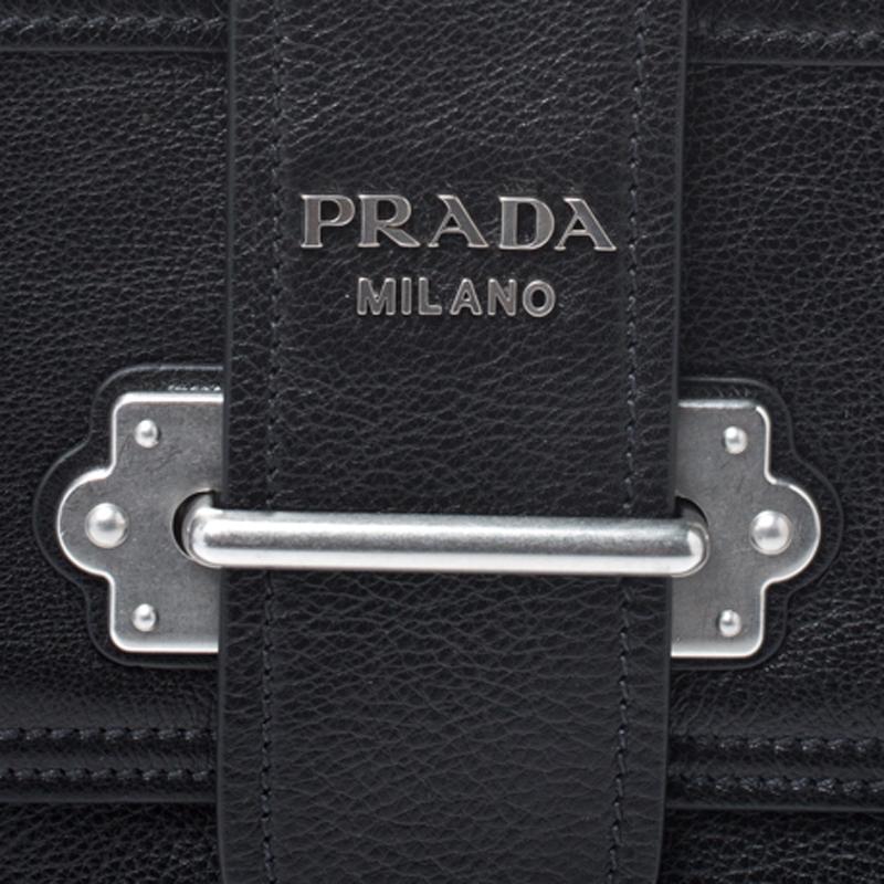 Prada Black Soft Leather Large Cahier Top Handle Bag In Good Condition In Dubai, Al Qouz 2