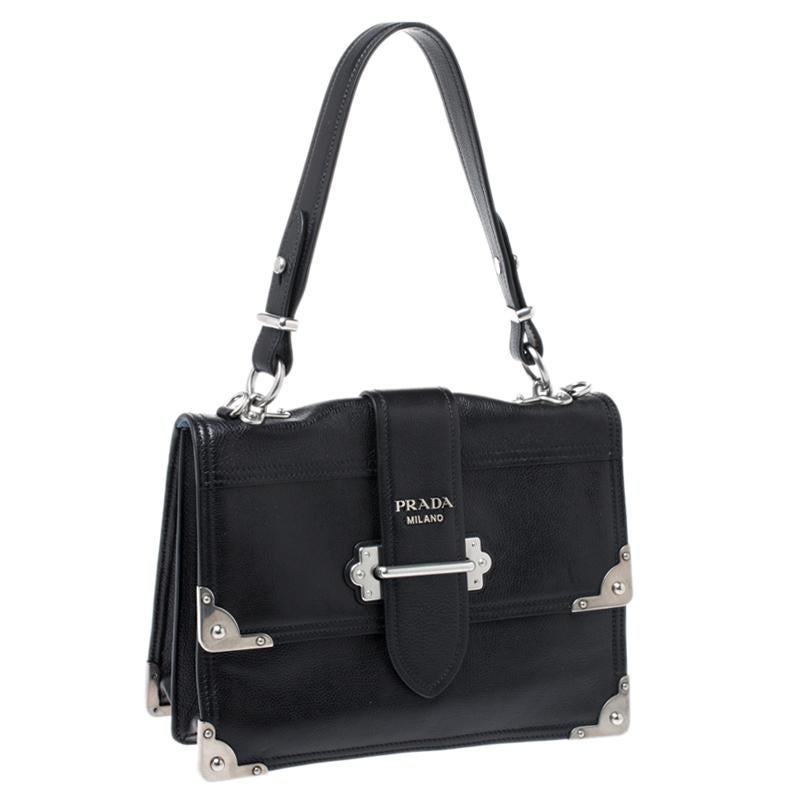 Women's Prada Black Soft Leather Large Cahier Top Handle Bag