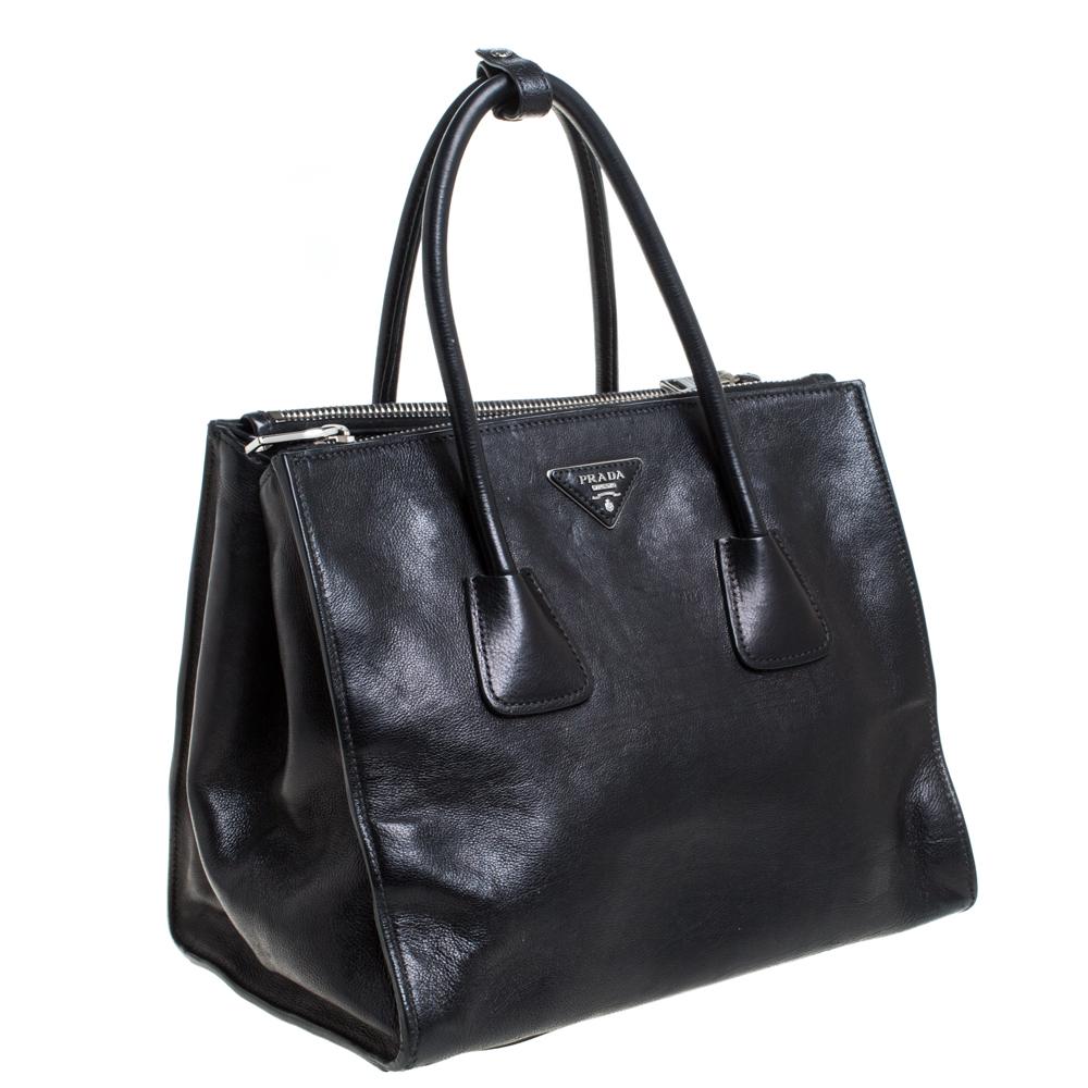 Women's Prada Black Soft Leather Medium Twin Pocket Tote