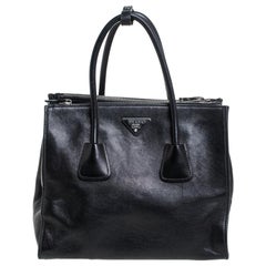 Prada Black Soft Leather Medium Twin Pocket Tote