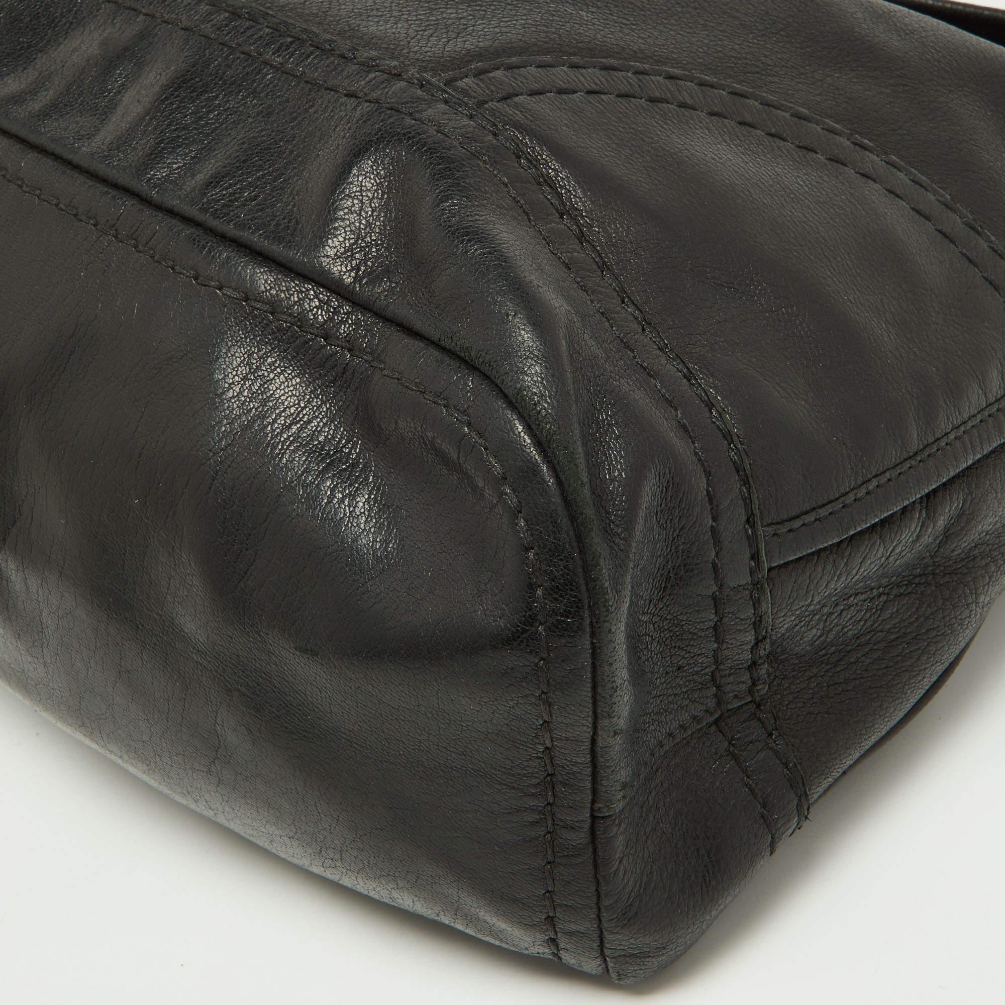 Prada Black Soft Leather Pushlock Flap Hobo For Sale 6