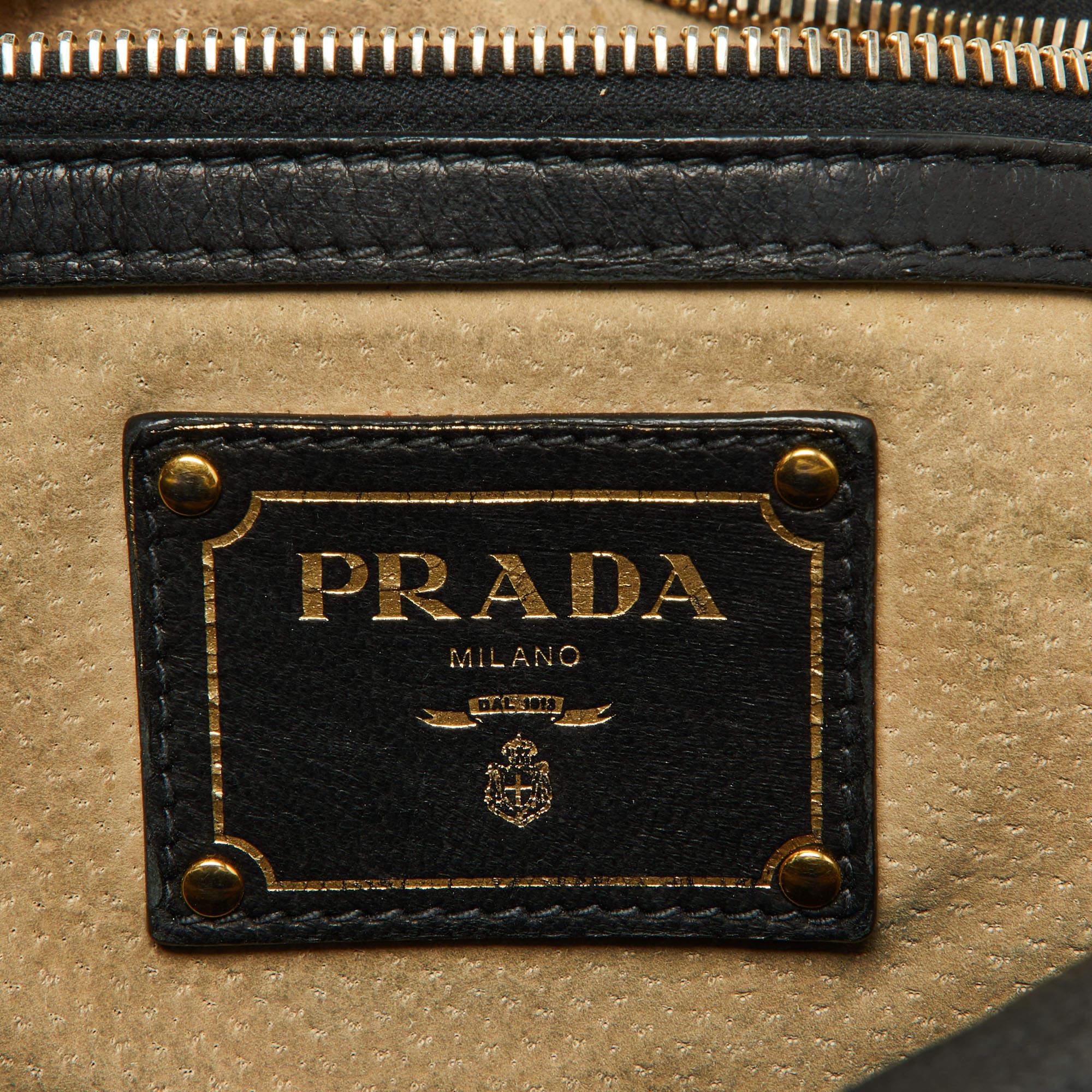 Prada Black Soft Leather Pushlock Flap Hobo 6