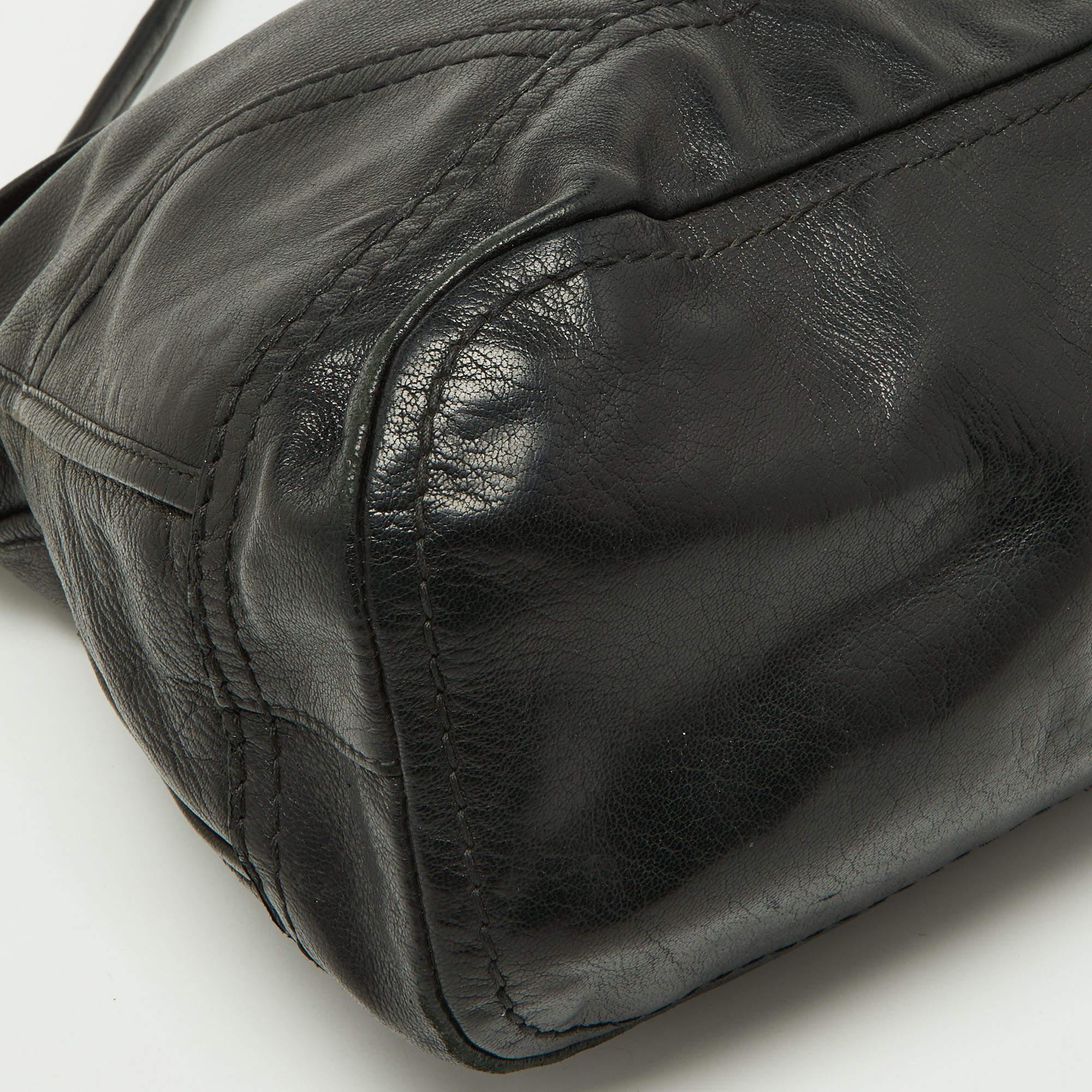 Prada Black Soft Leather Pushlock Flap Hobo 7