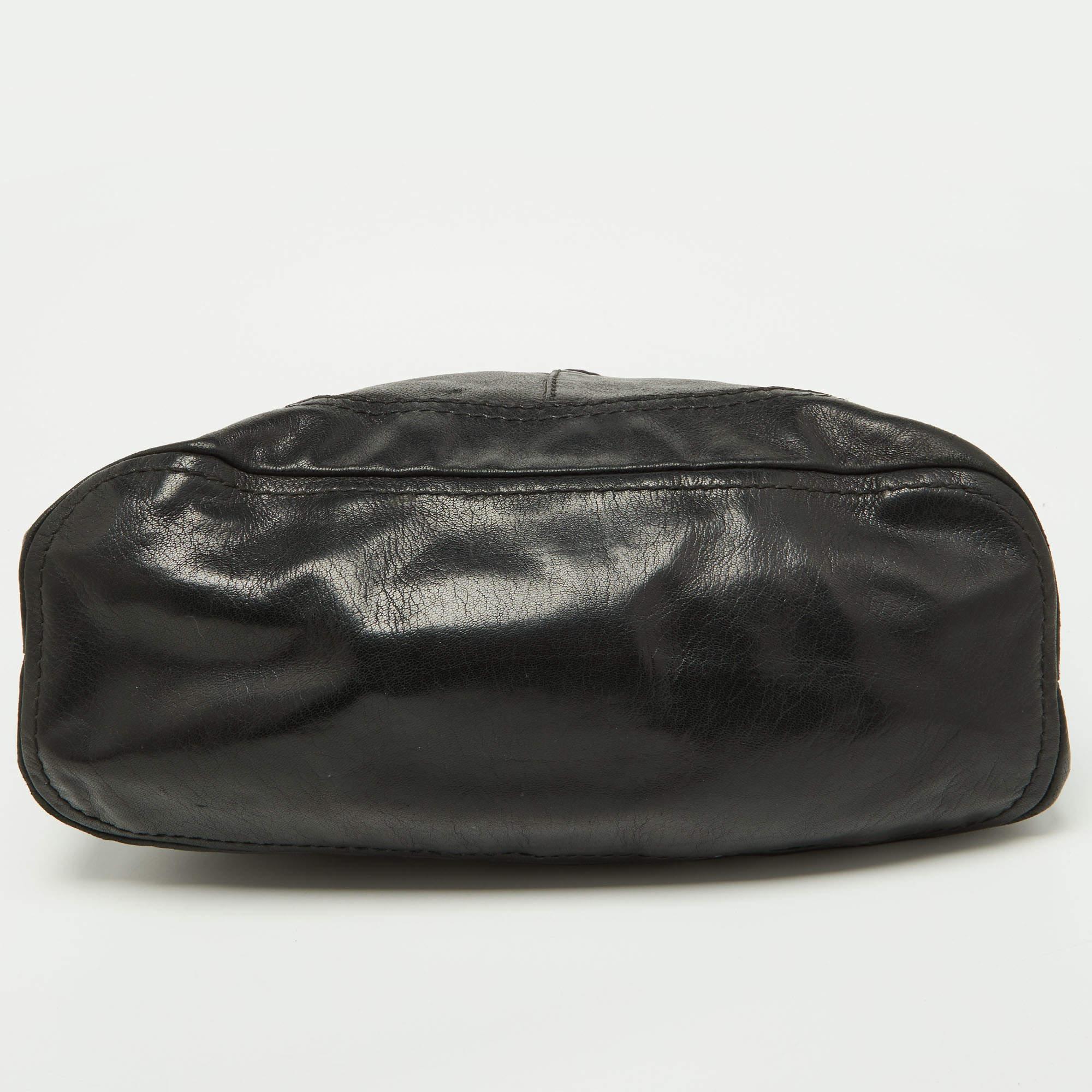 Prada Black Soft Leather Pushlock Flap Hobo For Sale 8