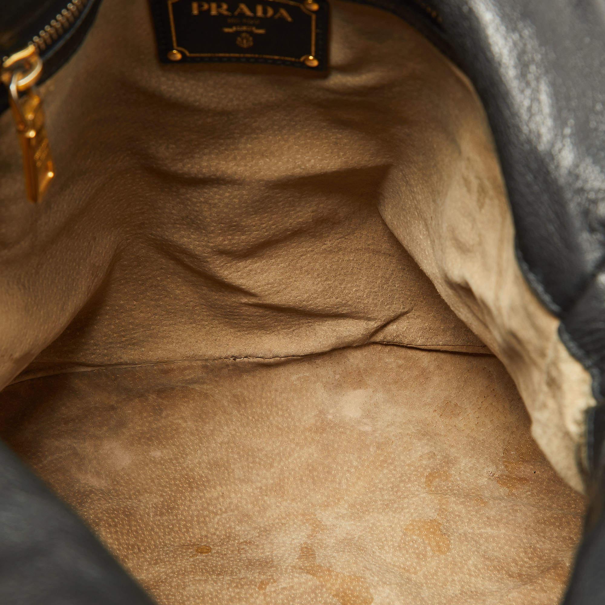 Prada Black Soft Leather Pushlock Flap Hobo 1