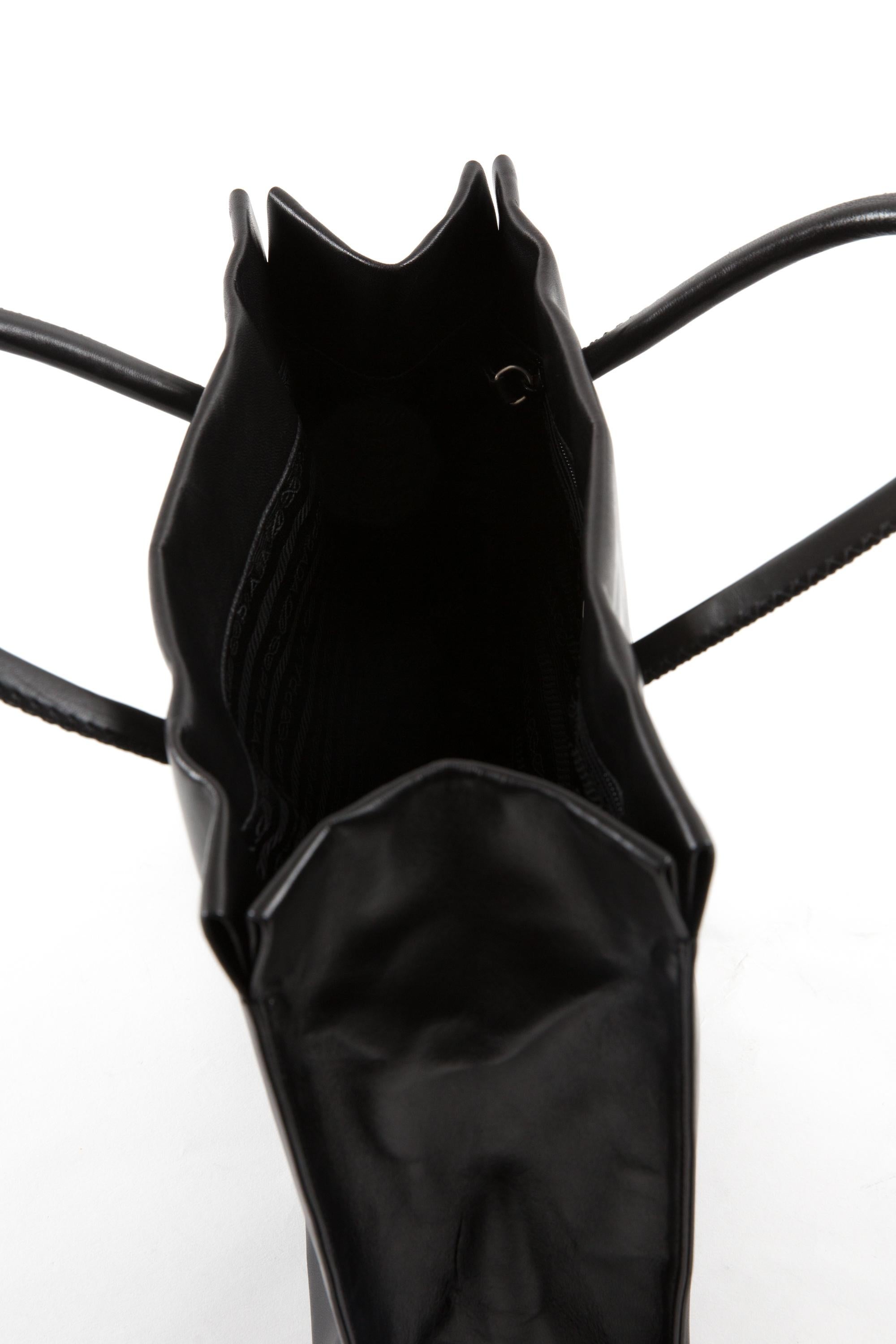 Prada Black Soft Napa Leather Handbag For Sale 2