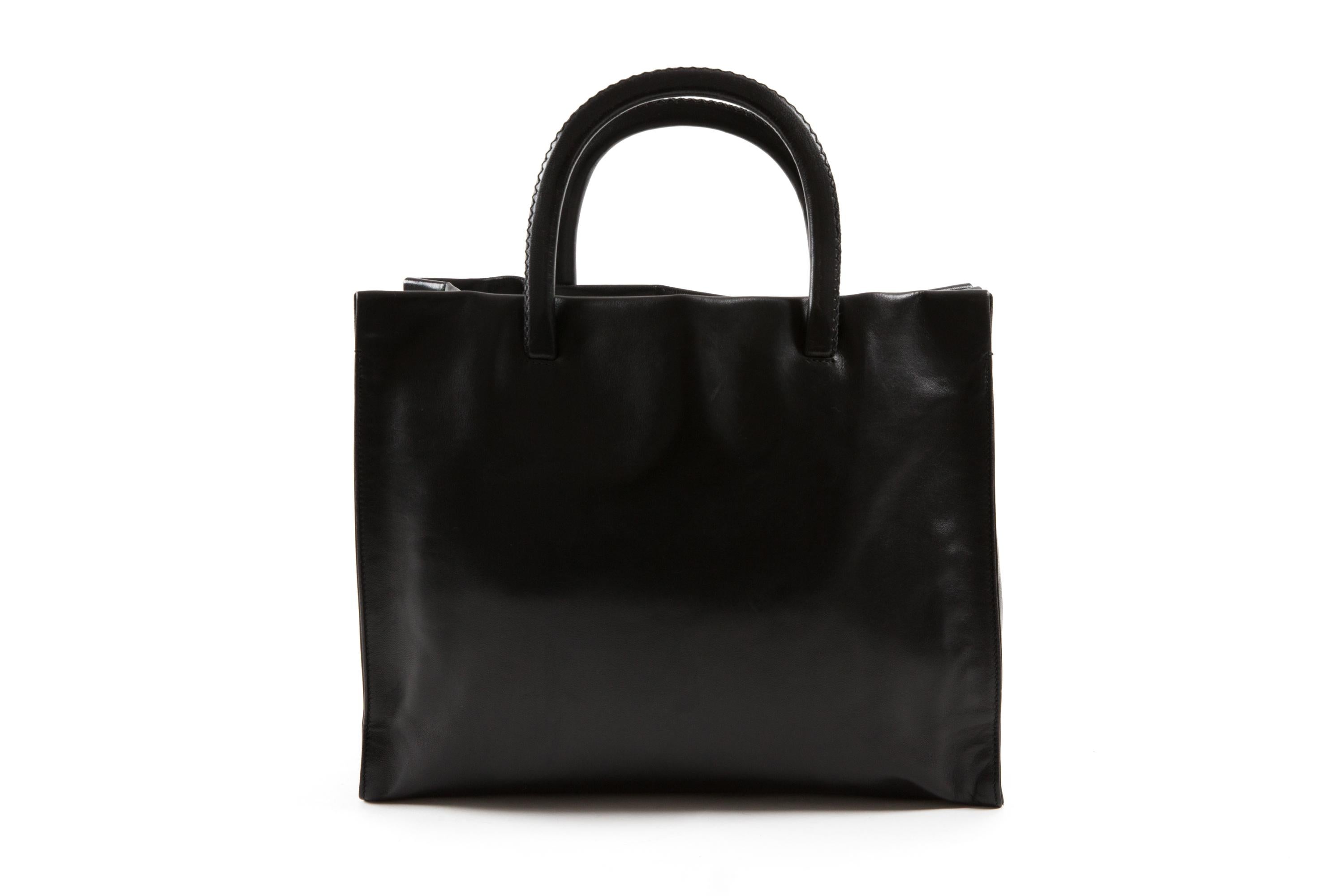 Prada Black Soft Napa Leather Handbag For Sale 4