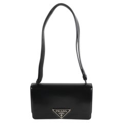 Prada Black Spazzolato Embleme Triangle Flap Bag