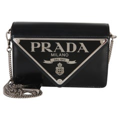 Prada Black Spazzolato Triangle Logo Plate Flap Chain Crossbody Bag