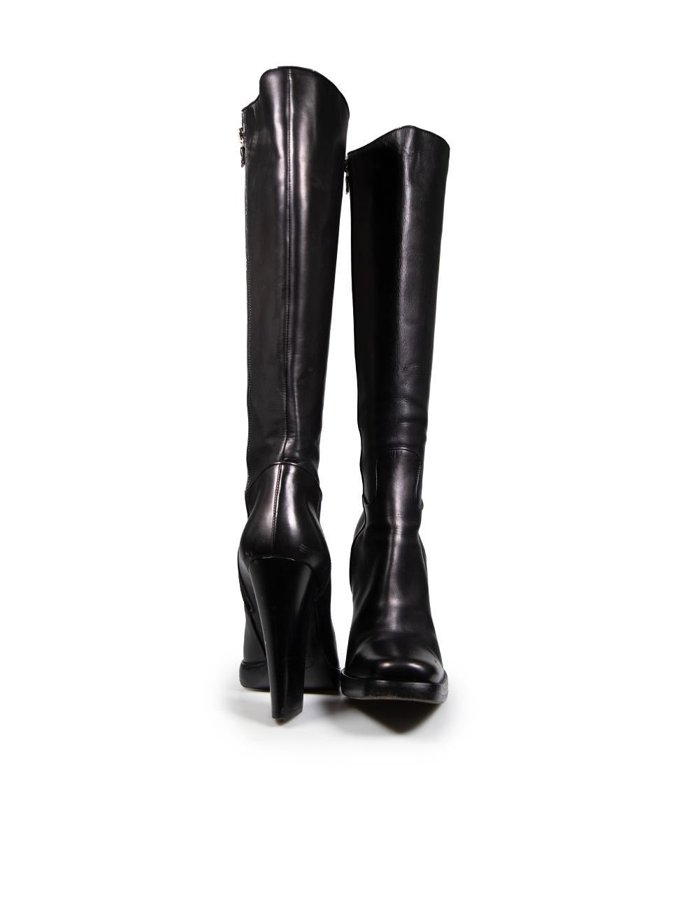 Prada Black Square Toe Heeled Leather Boots Size IT 38 In Good Condition In London, GB