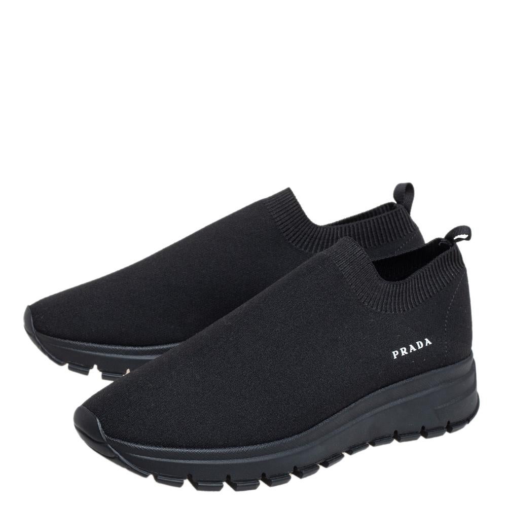 Prada Black Stretch Fabric Low Top Sneakers Size 37 1