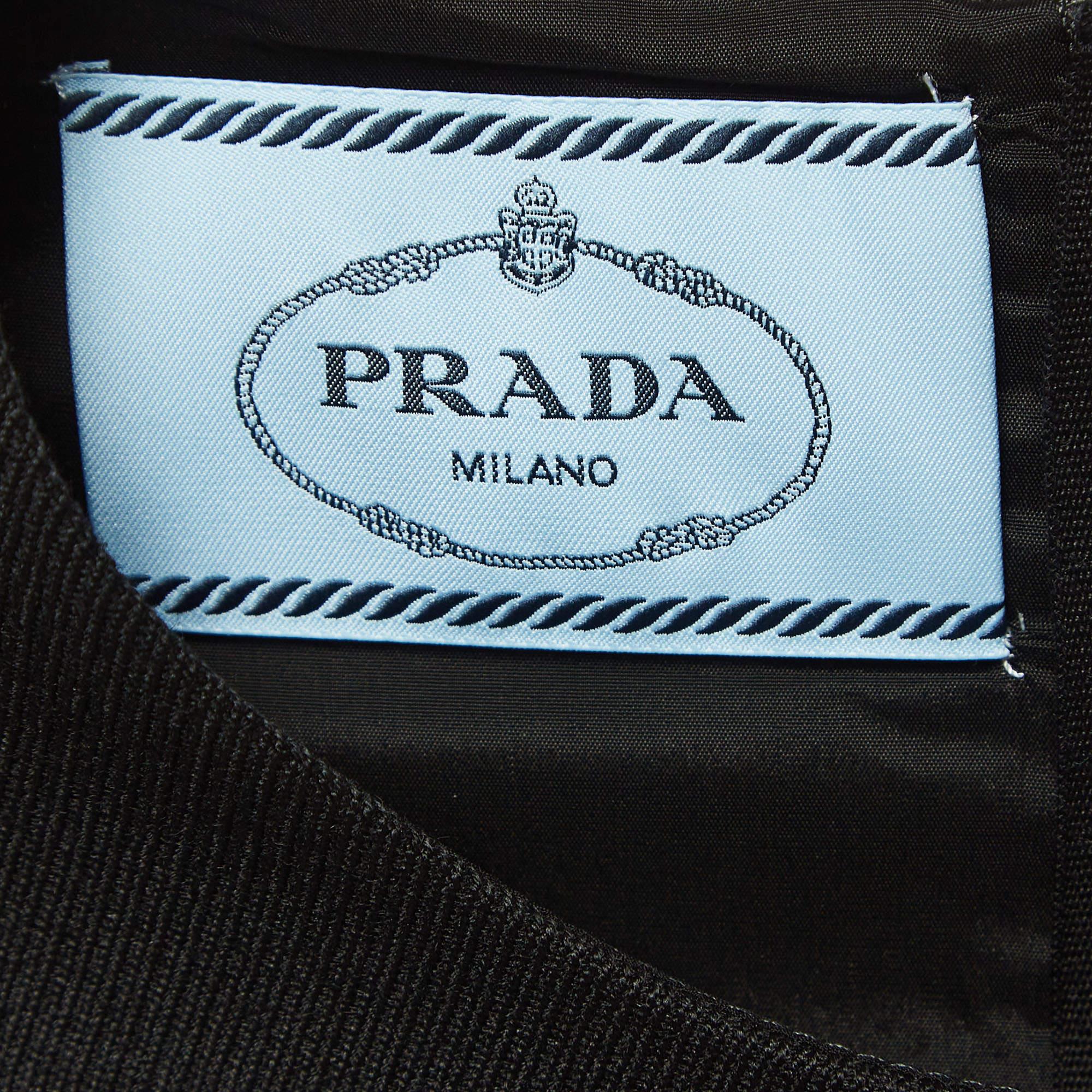 Women's or Men's Prada Black Stretch Natté Tulle Sleeveless Belted Mini Dress M
