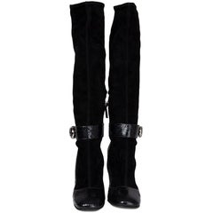 PRADA black STRETCH SUEDE & PYTHON ANKLE STRAP Boots Shoes 40