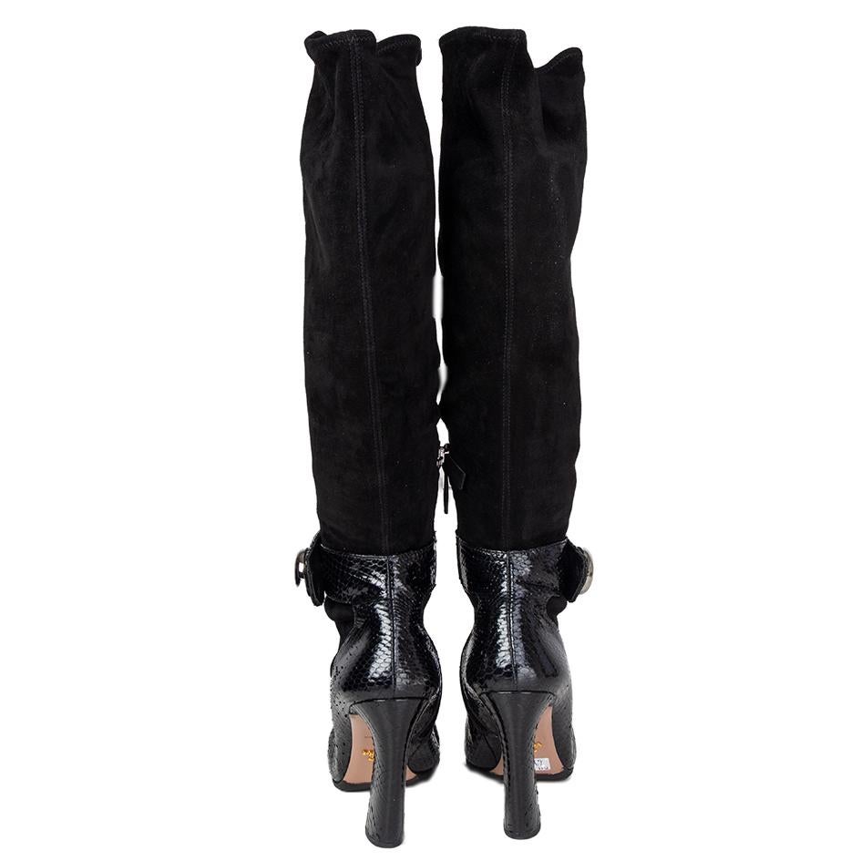 Black PRADA black STRETCH SUEDE & PYTHON ANKLE STRAP Boots Shoes 40 For Sale