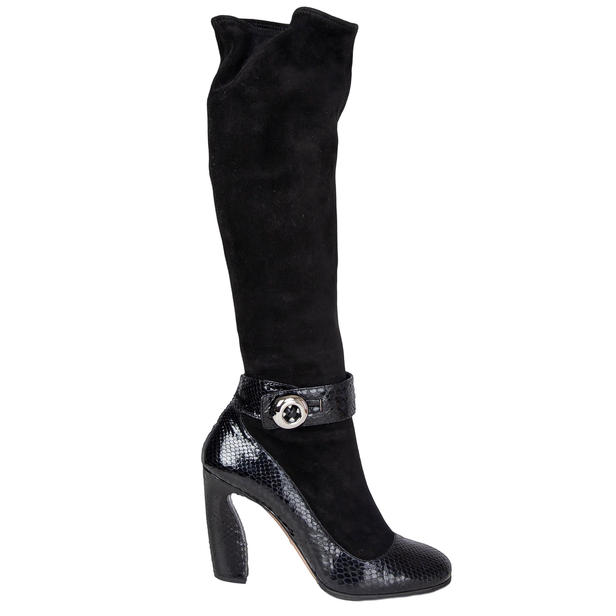 PRADA black STRETCH SUEDE & PYTHON ANKLE STRAP Boots Shoes 40 For Sale