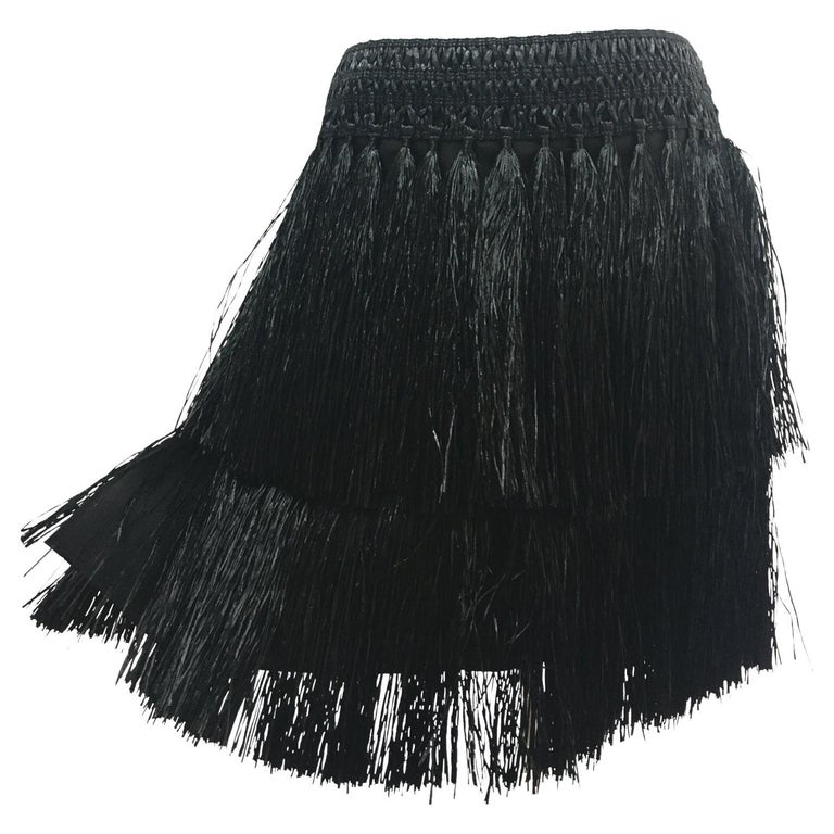 Prada Black Strings Hula Straw Skirt NWT For Sale at 1stDibs