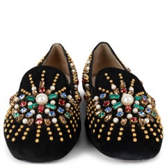 PRADA black suede 2012 CRYSTAL & STUDS Loafers Shoes 39.5