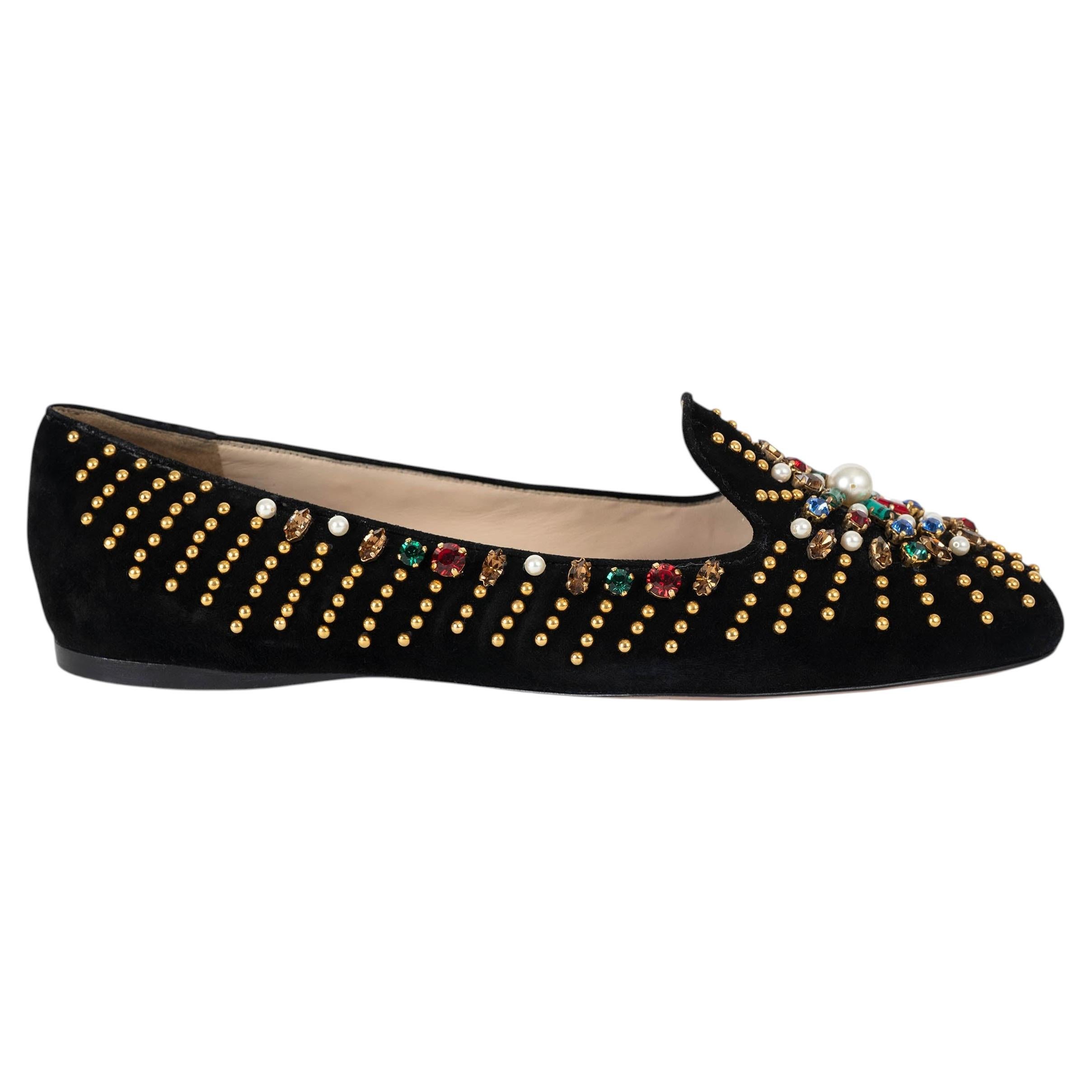 PRADA schwarz Wildleder 2012 CRYSTAL & STUDS Loafers Schuhe 39.5 im Angebot