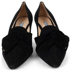PRADA black suede 2012 METAL HEEL BOW Pumps Shoes 39.5