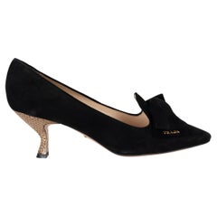 PRADA black suede 2012 METAL HEEL BOW Pumps Shoes 39.5
