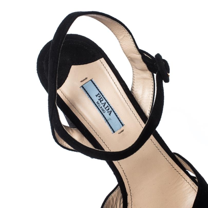 Women's Prada Black Suede Ankle Strap Platform Block Heel Sandals Size 41
