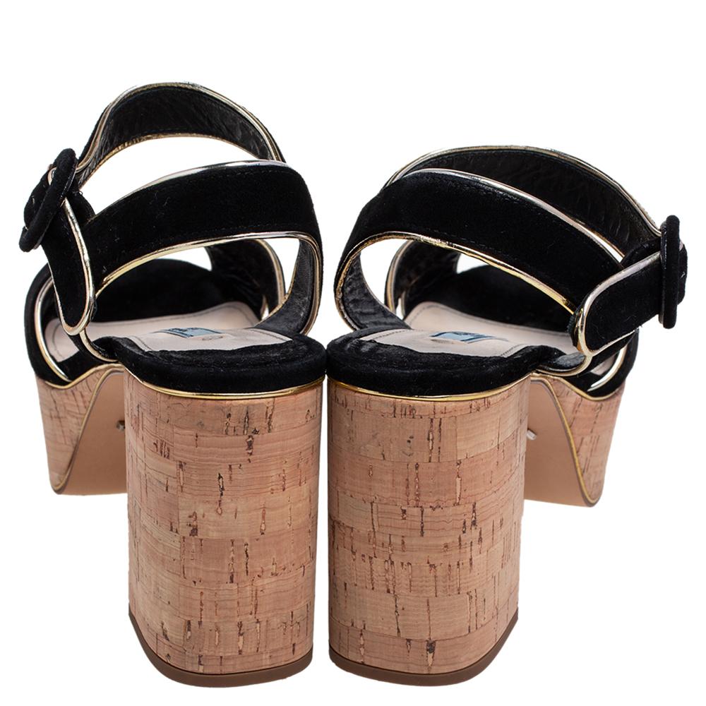 Prada Black Suede Ankle Strap Platform Sandals Size 38 In Good Condition In Dubai, Al Qouz 2