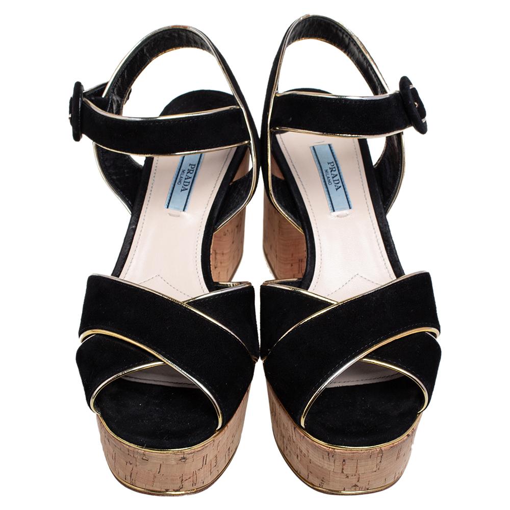 Women's Prada Black Suede Ankle Strap Platform Sandals Size 38