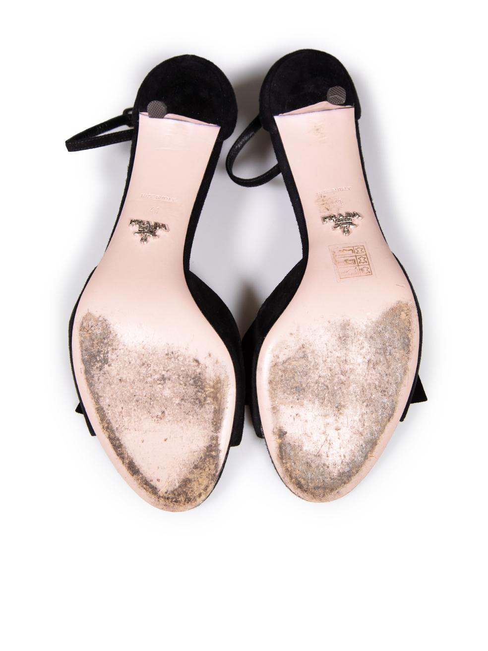 Women's Prada Black Suede Bow Open Toe Strap Sandals Size IT 41 For Sale