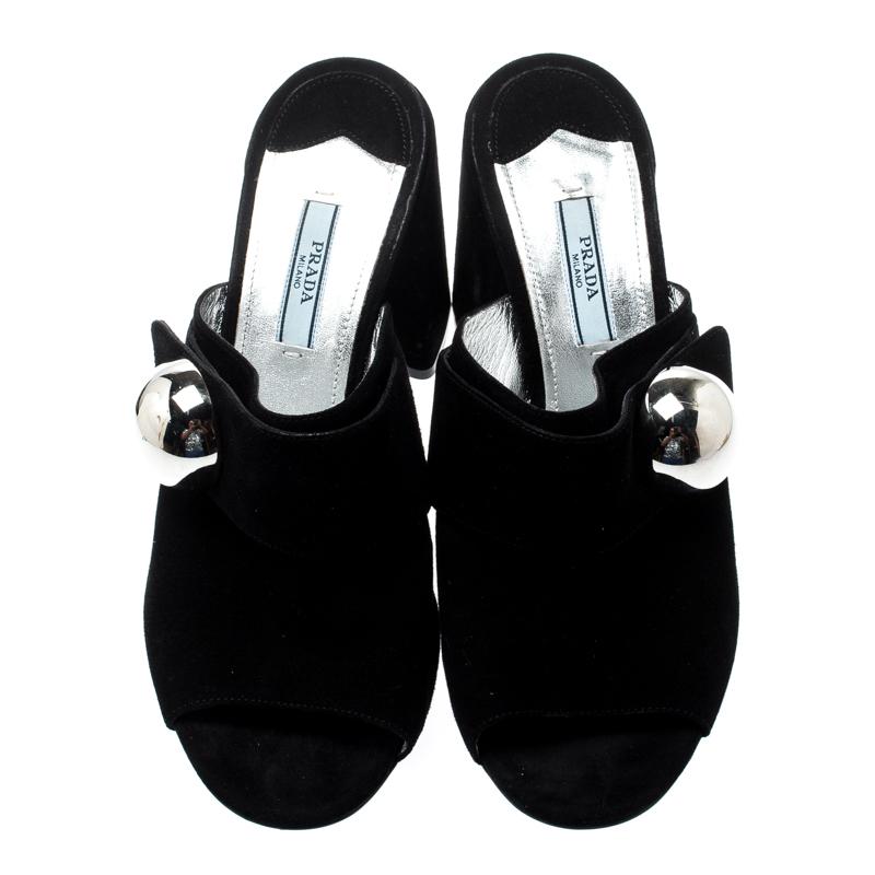 Prada black suede mules online