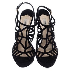 Prada Black Suede Caged Ankle Strap Sandals Size 41