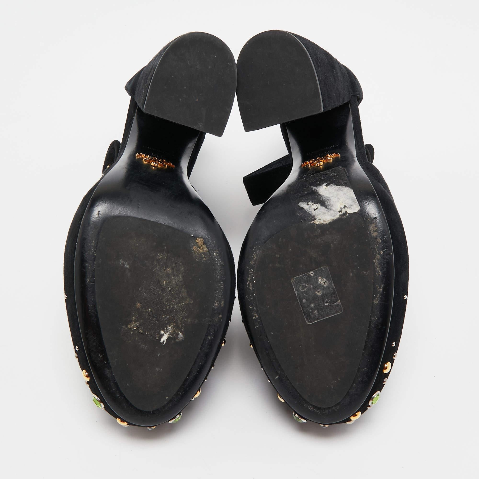 Prada Black Suede Crystal Embellished Ankle Strap Pumps Size 38.5 For Sale 1