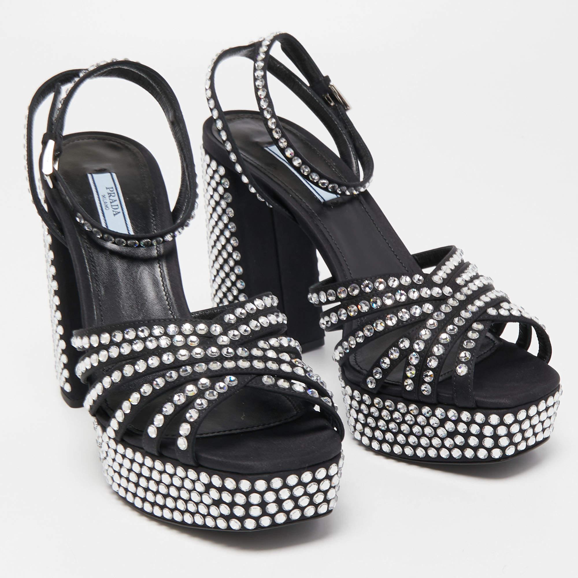 Prada Black Suede Crystal Embellished Ankle Strap Sandals Size 39 In New Condition In Dubai, Al Qouz 2