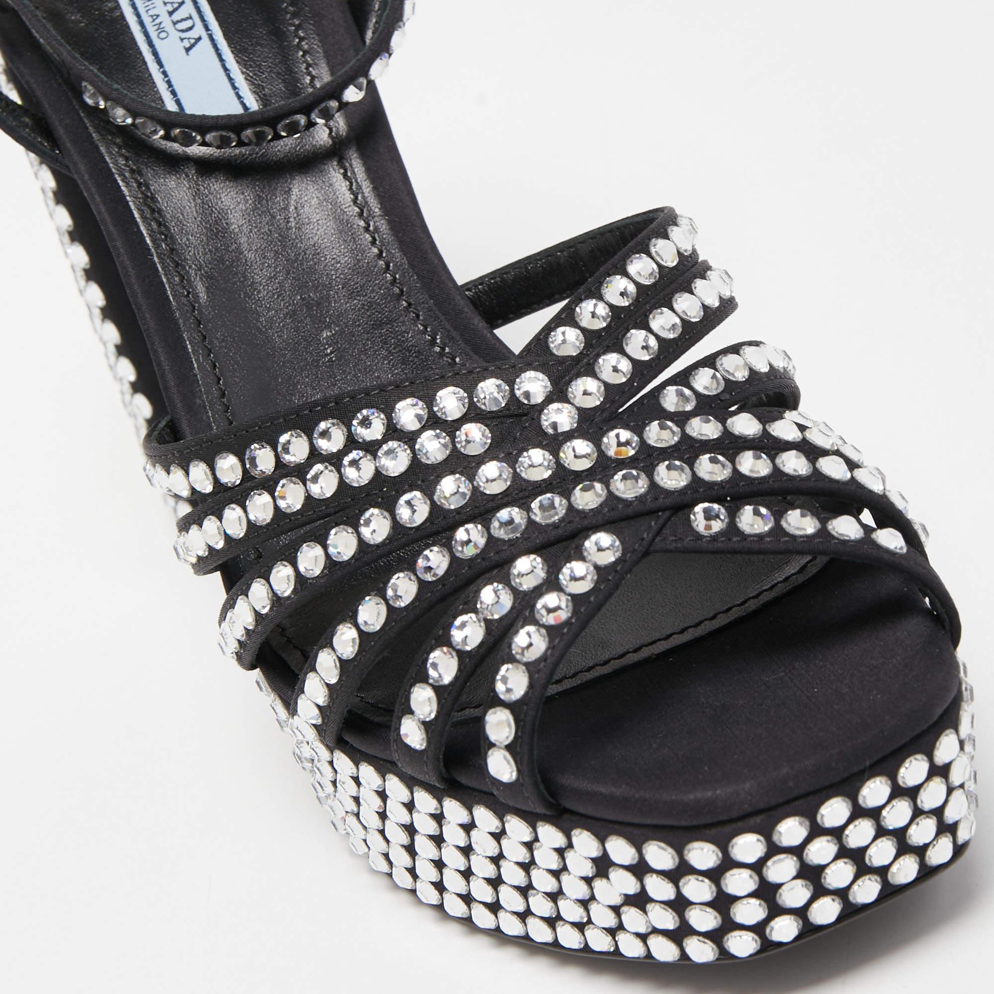 Women's Prada Black Suede Crystal Embellished Ankle Strap Sandals Size 39