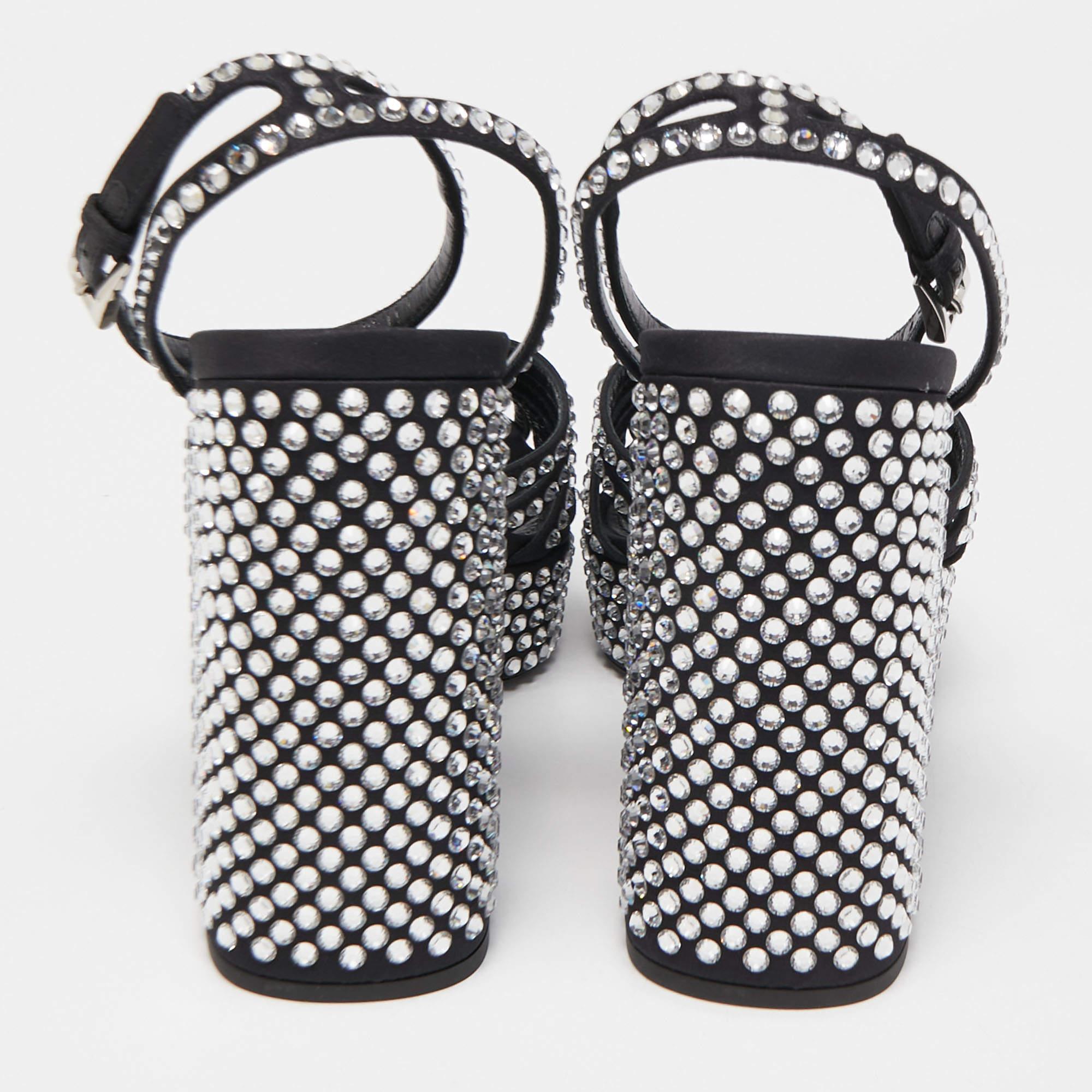 Prada Black Suede Crystal Embellished Ankle Strap Sandals Size 39 2