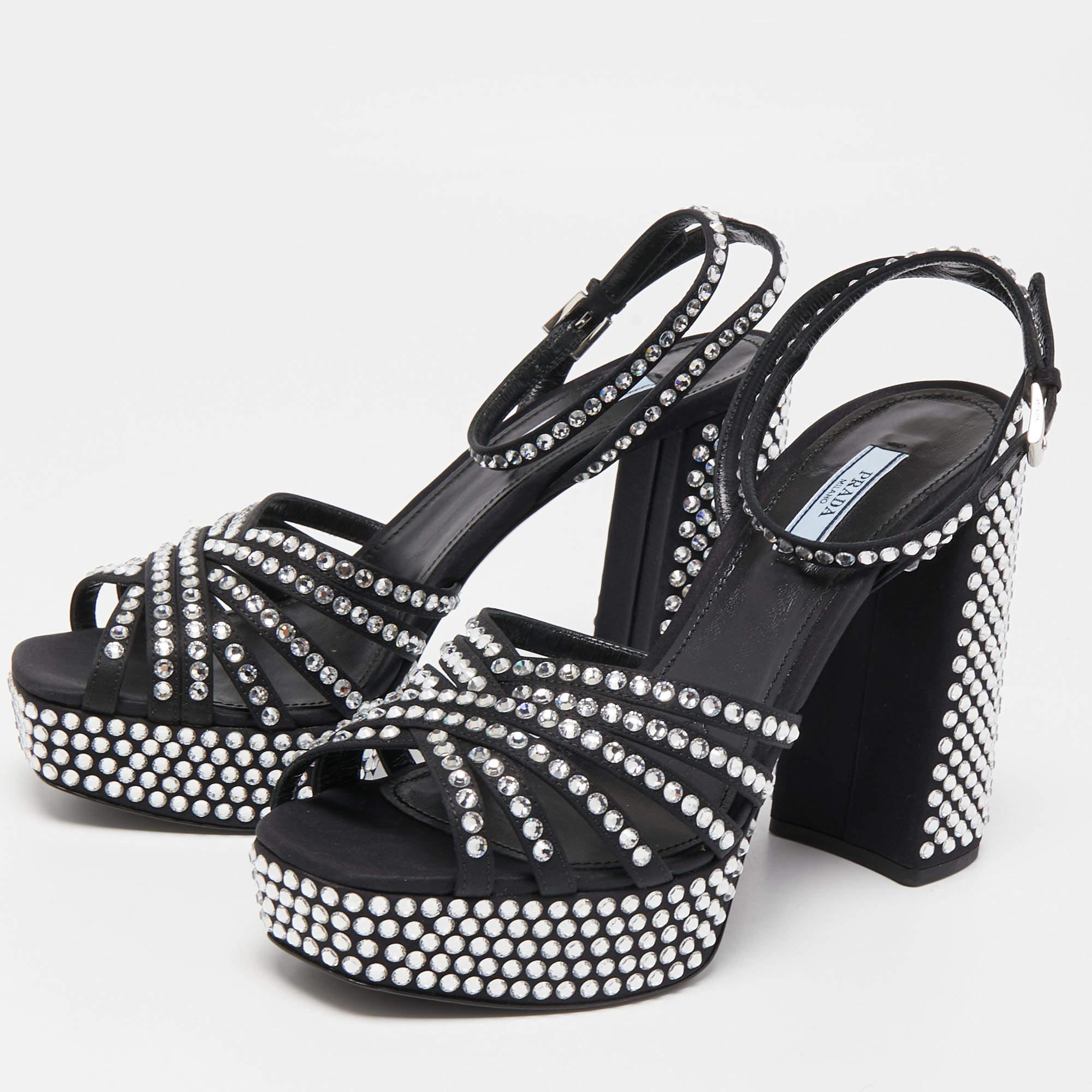 Prada Black Suede Crystal Embellished Ankle Strap Sandals Size 39 4