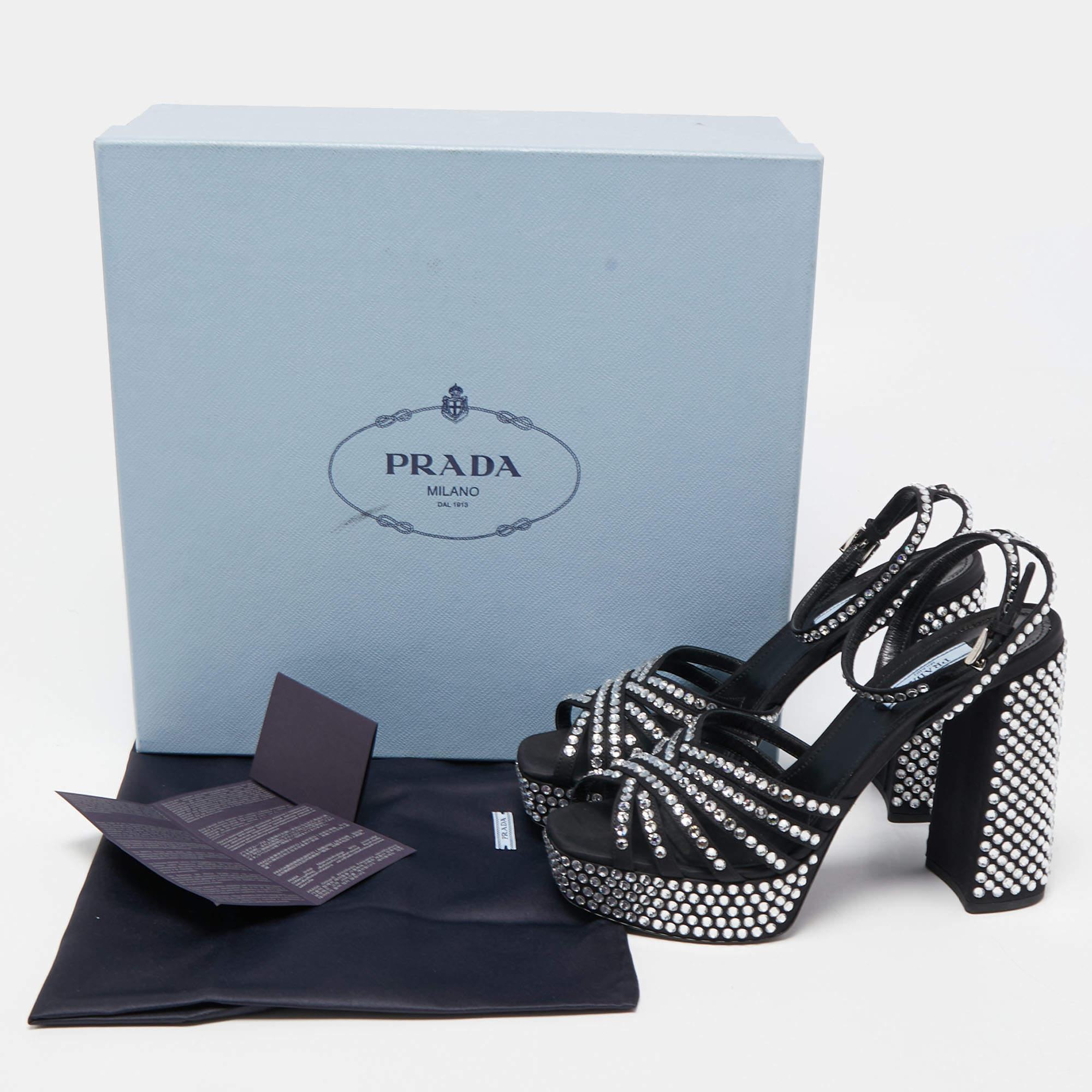 Prada Black Suede Crystal Embellished Ankle Strap Sandals Size 39 5