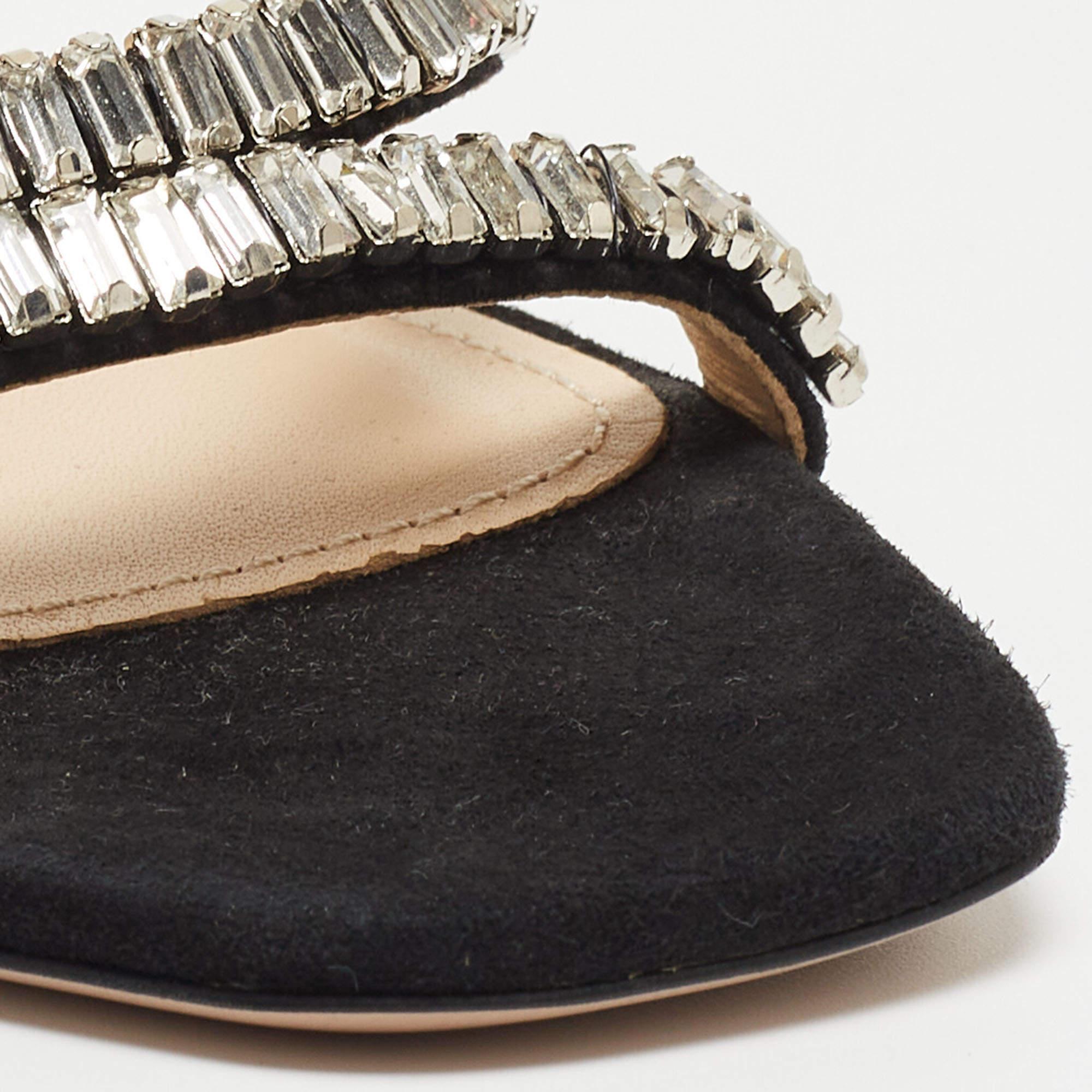 Women's Prada Black Suede Crystals Embellished Ankle Strap Sandals