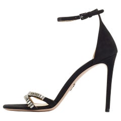 Prada Black Suede Crystals Embellished Ankle Strap Sandals