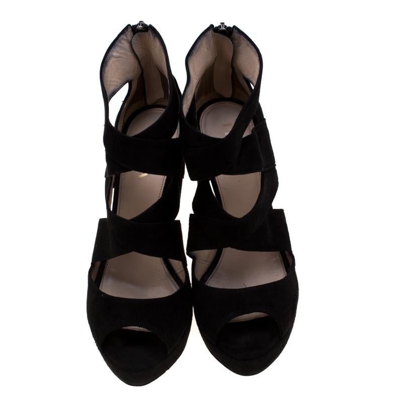 Prada Black Suede Cut Out Open Toe Platform Sandals Size 38 In Good Condition In Dubai, Al Qouz 2