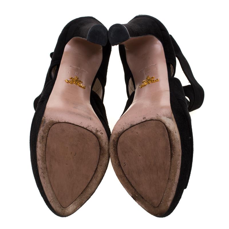 Prada Black Suede Cut Out Open Toe Platform Sandals Size 38 2