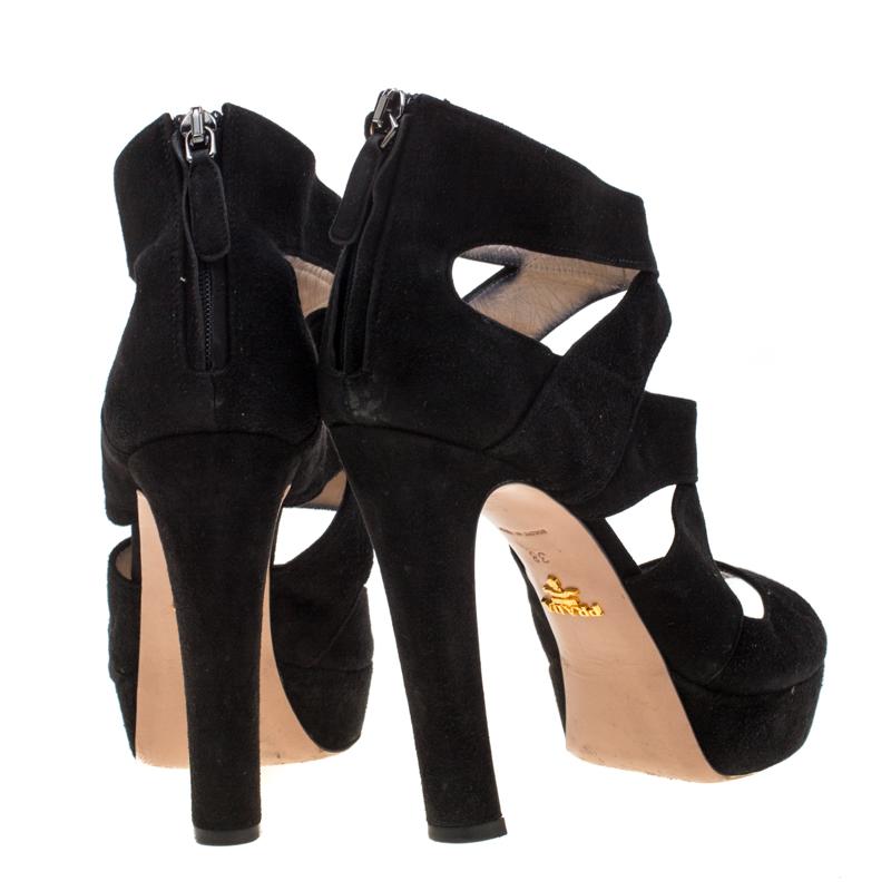 Prada Black Suede Cut Out Open Toe Platform Sandals Size 38 3