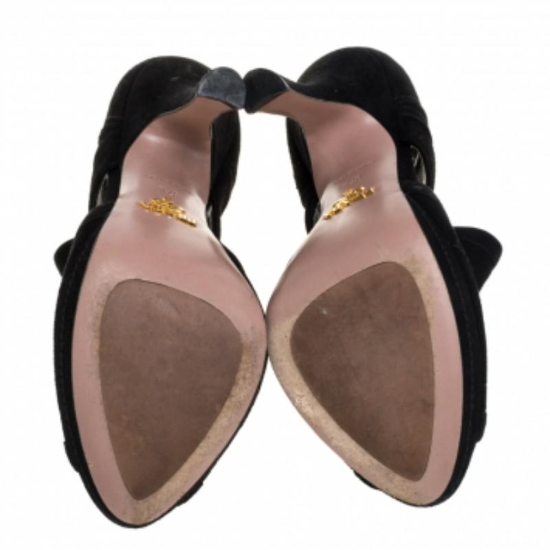 Women's Prada Black Suede Cutout Peep Toe Booties Size 37.5 For Sale