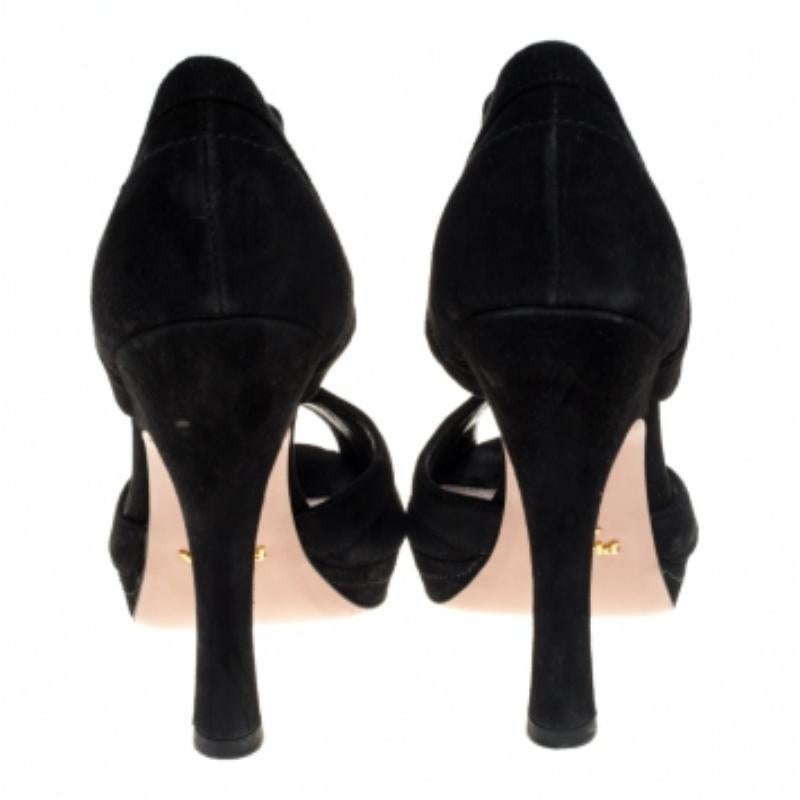 Prada Black Suede Cutout Peep Toe Booties Size 37.5 For Sale 1