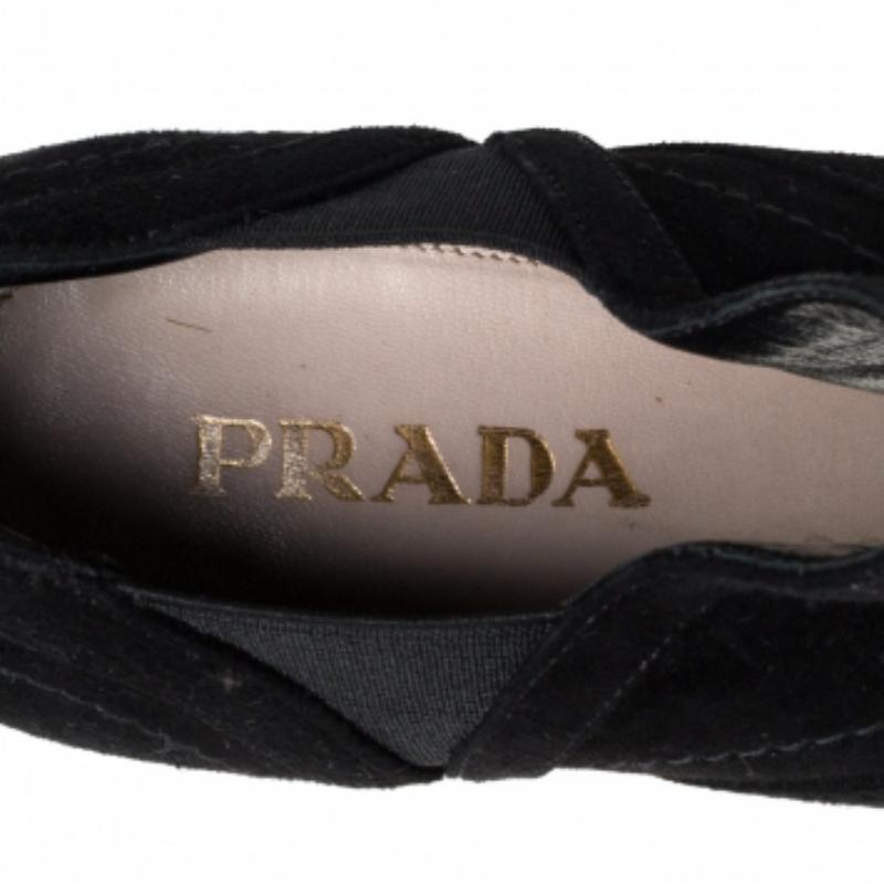 Prada Black Suede Cutout Peep Toe Booties Size 37.5 For Sale 3