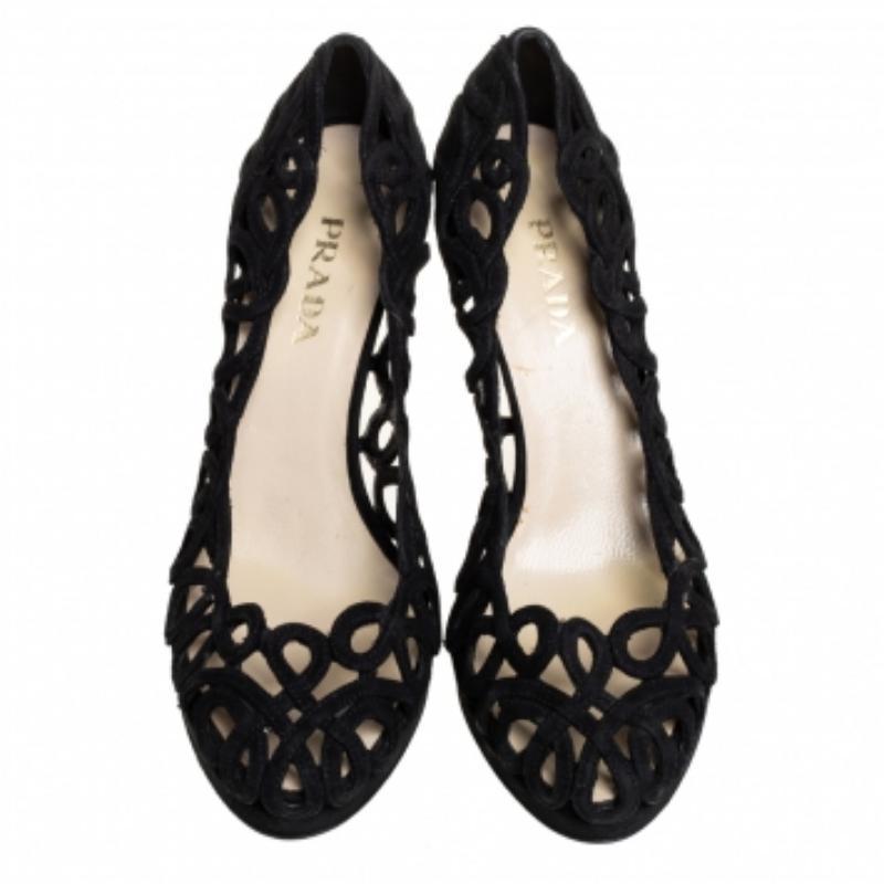 Prada Black Suede Cutout  Pumps Size 38 For Sale 1