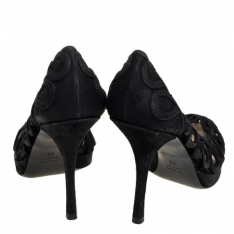 Prada Black Suede Cutout  Pumps Size 38 For Sale 2