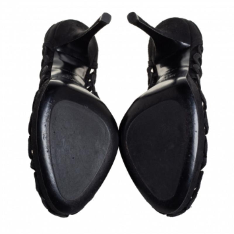 Prada Black Suede Cutout  Pumps Size 38 For Sale 3