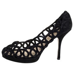Prada Black Suede Cutout  Pumps Size 38